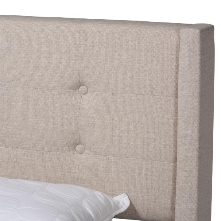 Beige Button Tufted Headboard Full Platform Bed