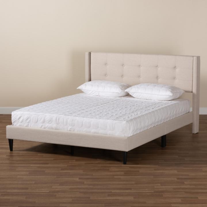 Beige Button Tufted Headboard Full Platform Bed