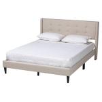 Beige Button Tufted Headboard Queen Bed Frame