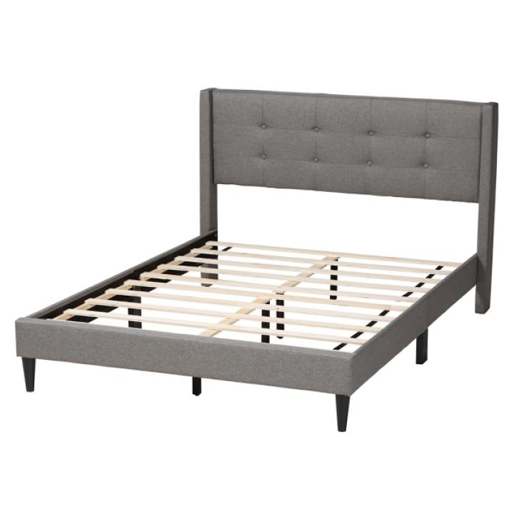 Amala Gray Button Tufted Queen Bed Frame