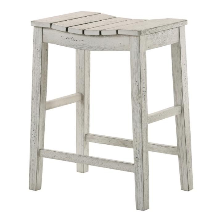 Whitewashed Saddle Seat Counter Stools, Set of 2