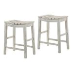 Whitewashed Saddle Seat Counter Stools, Set of 2
