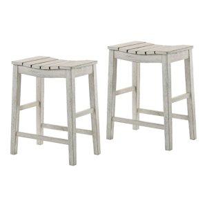 Whitewashed Saddle Seat Counter Stools, Set of 2