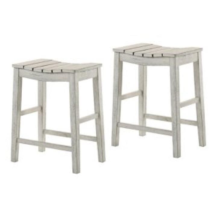 Whitewashed Saddle Seat Counter Stools, Set of 2