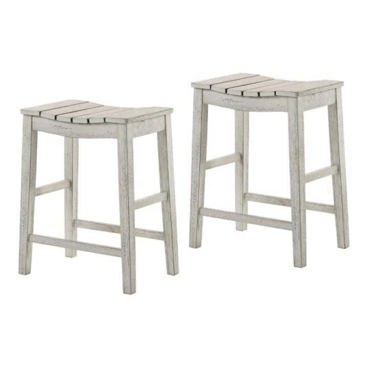 Whitewashed Saddle Seat Counter Stools, Set of 2