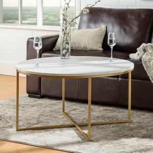 White Faux Marble & Gold X-Base Coffee Table