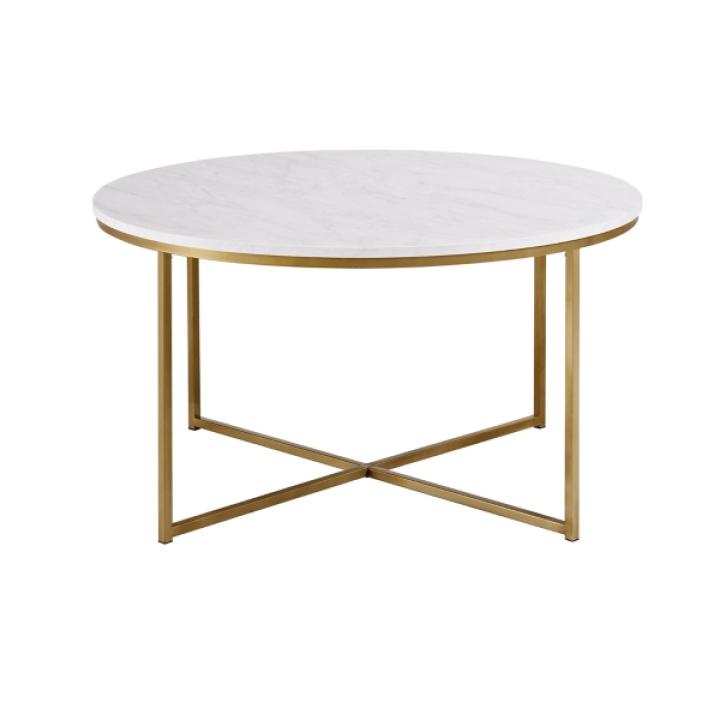 White Faux Marble & Gold X-Base Coffee Table