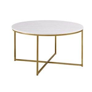 White Faux Marble & Gold X-Base Coffee Table