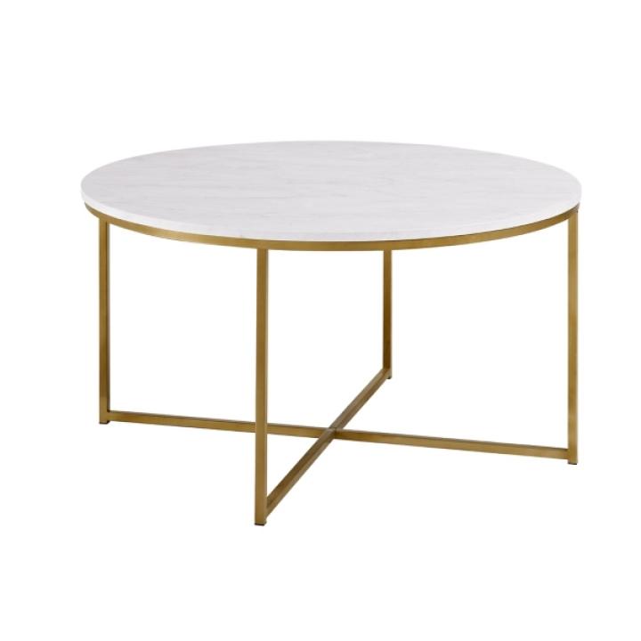 White Faux Marble & Gold X-Base Coffee Table