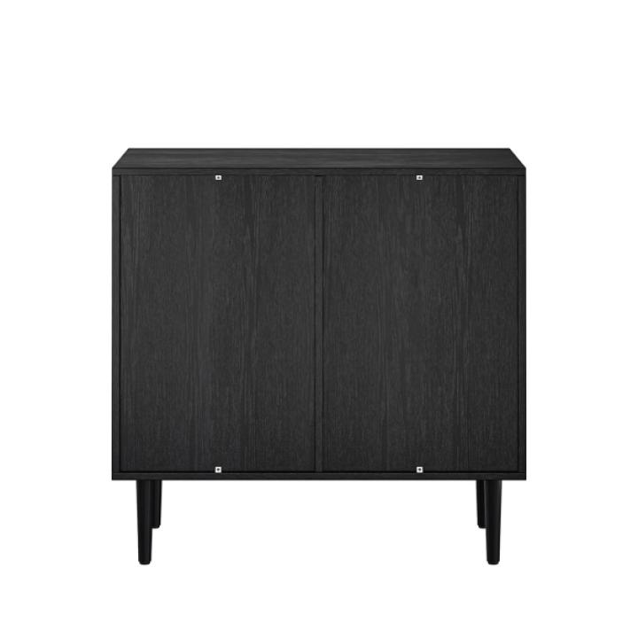 Black Wood and Arched Rattan 2-Door Cabinet