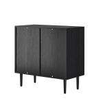 Black Wood and Arched Rattan 2-Door Cabinet