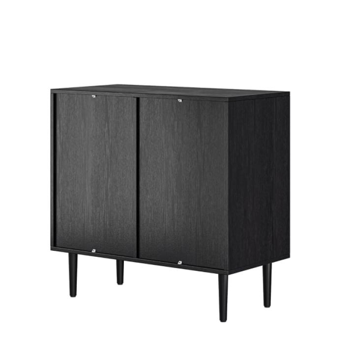 Black Wood and Arched Rattan 2-Door Cabinet