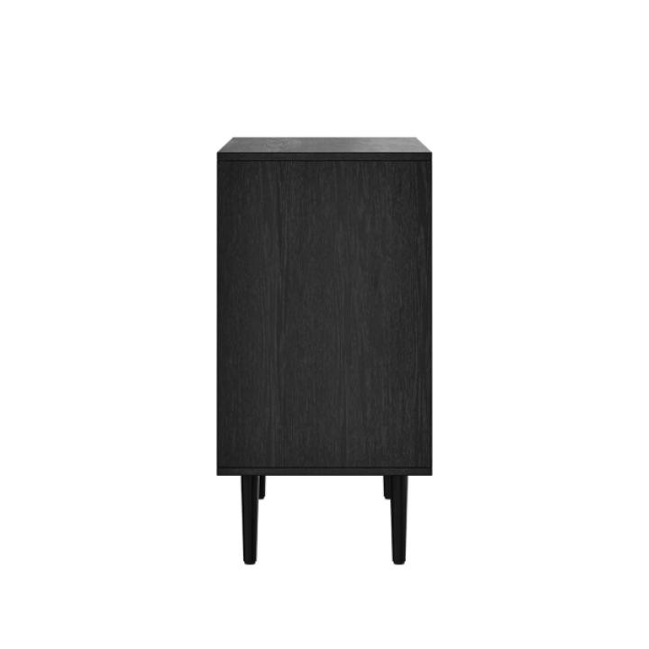 Black Wood and Arched Rattan 2-Door Cabinet