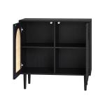 Black Wood and Arched Rattan 2-Door Cabinet