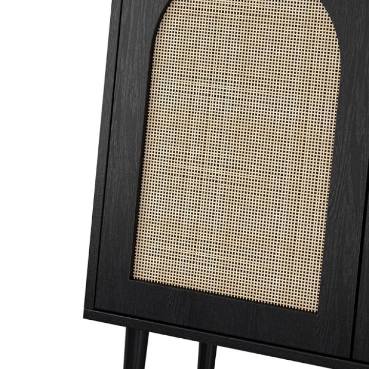 Black Wood and Arched Rattan 2-Door Cabinet