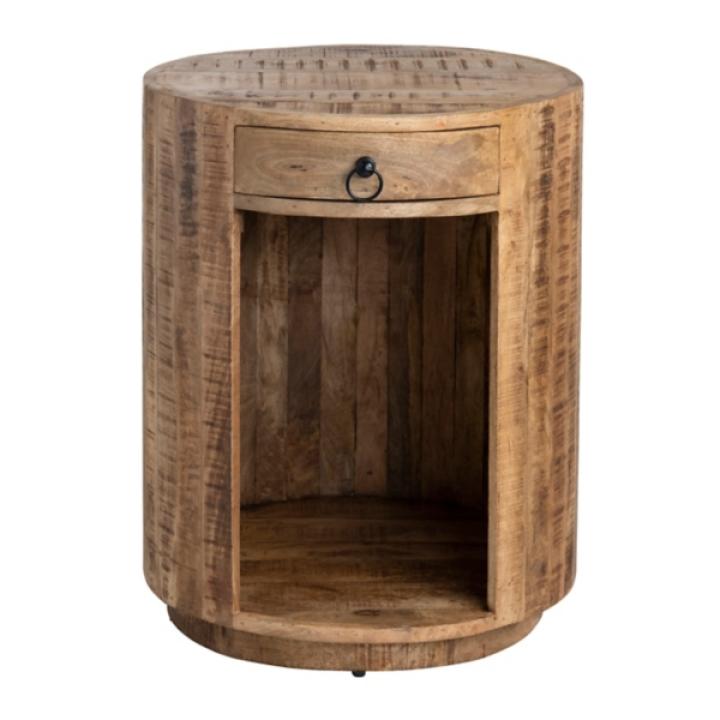 Round Brown Wood Accent Table