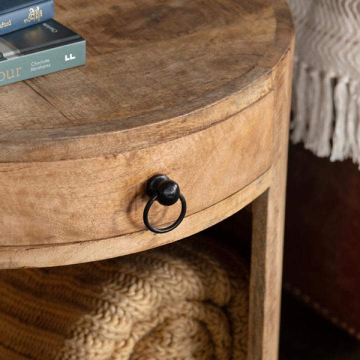 Round Brown Wood Accent Table