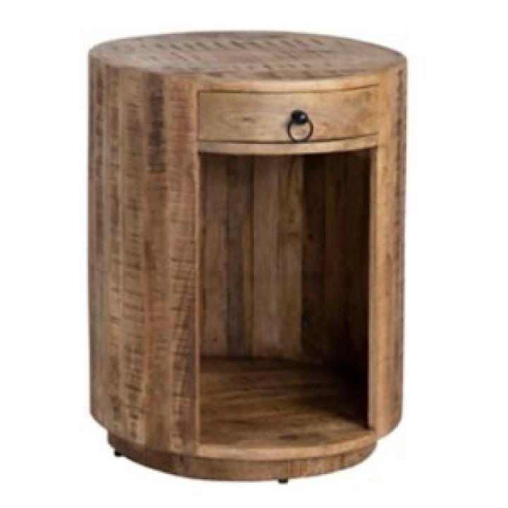 Round Brown Wood Accent Table