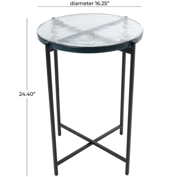 Clear Textured Glass & Black Iron Accent Table