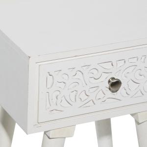 White Wood Carved Drawer Accent Table