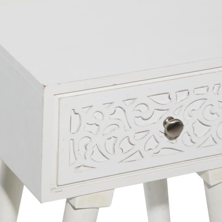 White Wood Carved Drawer Accent Table