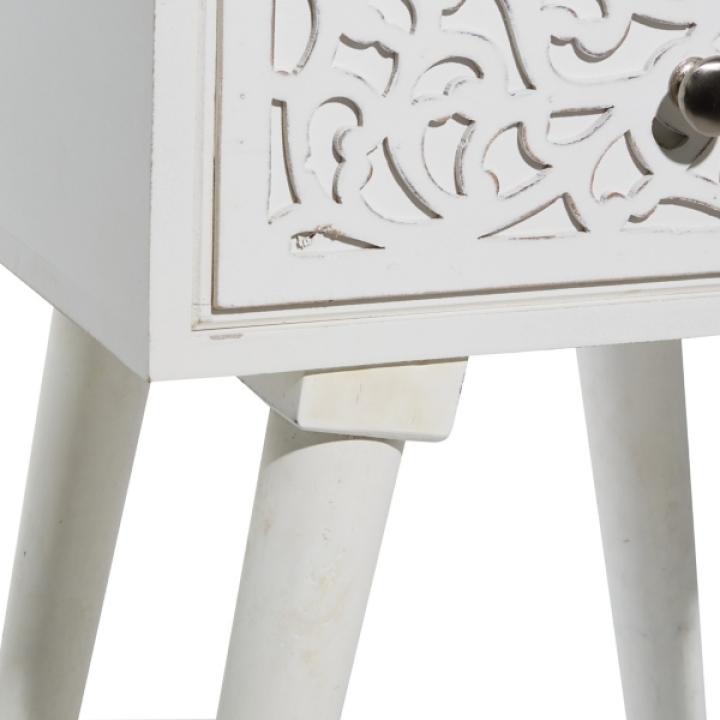 White Wood Carved Drawer Accent Table