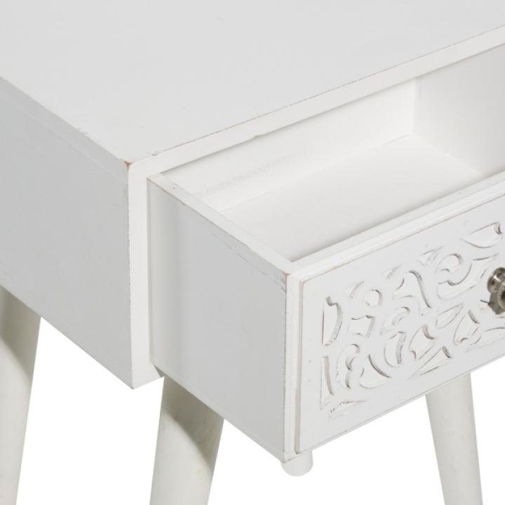 White Wood Carved Drawer Accent Table