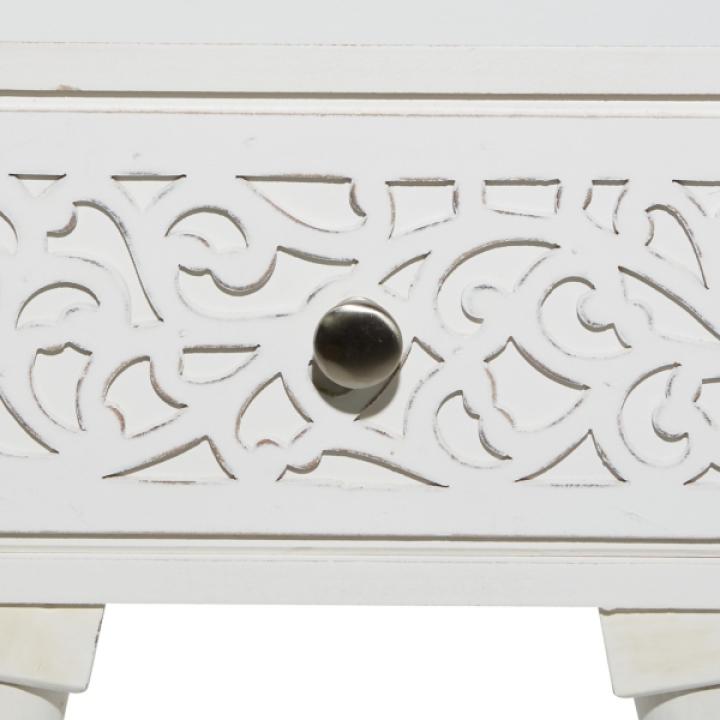 White Wood Carved Drawer Accent Table