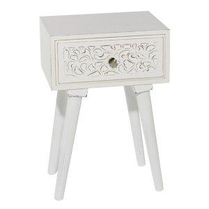 White Wood Carved Drawer Accent Table