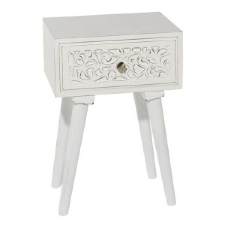 White Wood Carved Drawer Accent Table