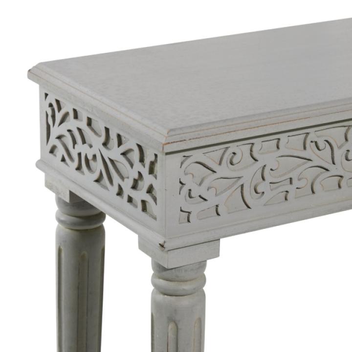 Gray Carved Wood Console Table
