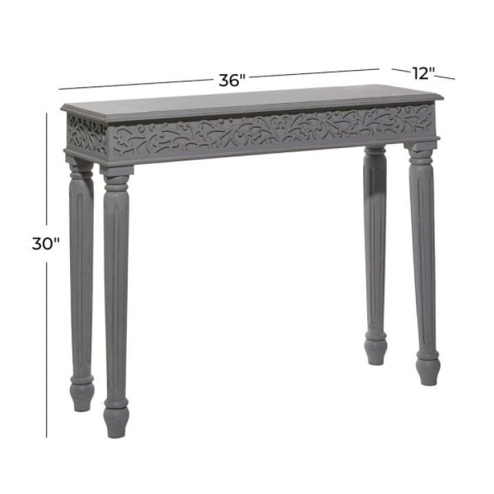 Gray Carved Wood Console Table