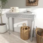 Gray Carved Wood Console Table