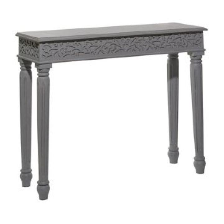 Gray Carved Wood Console Table