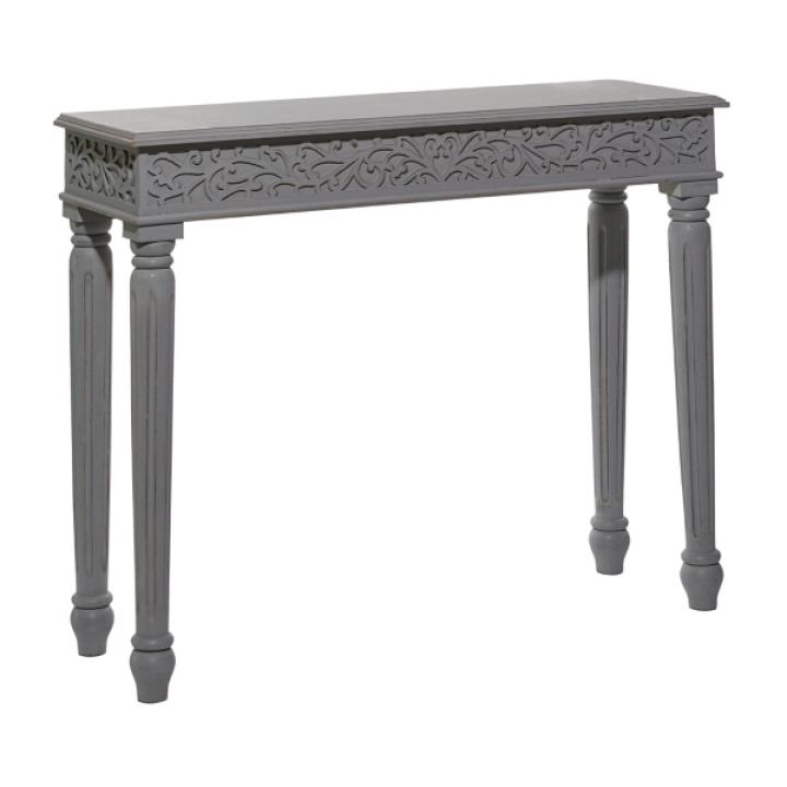 Gray Carved Wood Console Table