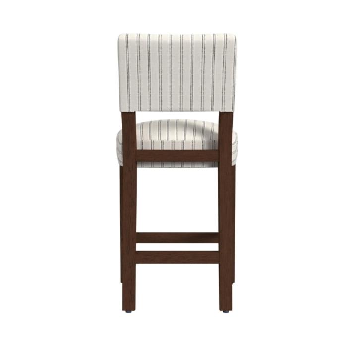 White and Blue Striped Dark Walnut Counter Stool