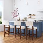 White and Blue Striped Dark Walnut Counter Stool