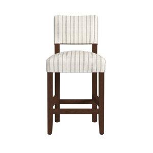 White and Blue Striped Dark Walnut Counter Stool