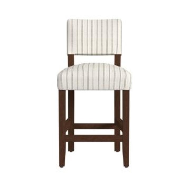 White and Blue Striped Dark Walnut Counter Stool