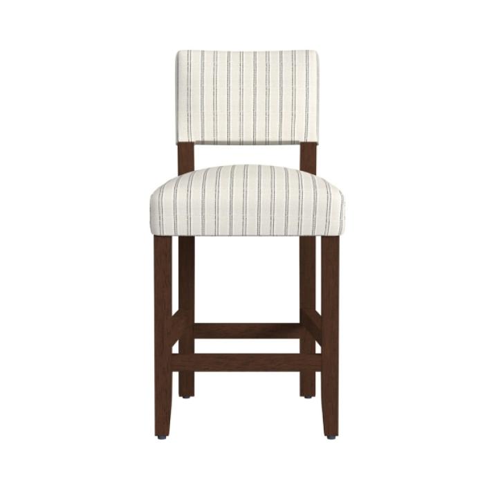 White and Blue Striped Dark Walnut Counter Stool