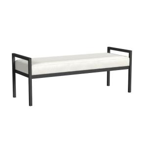 White Boucle Black Metal Bench