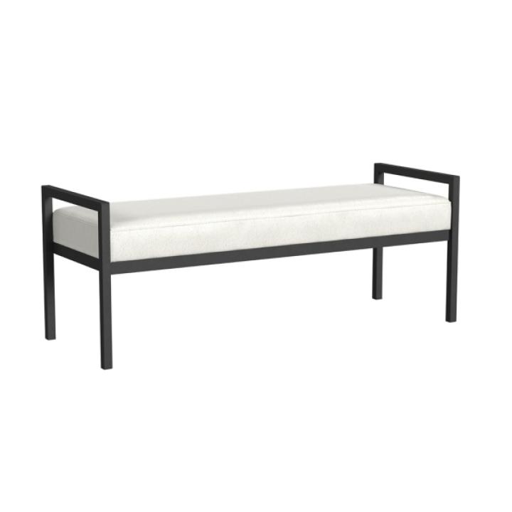 White Boucle Black Metal Bench