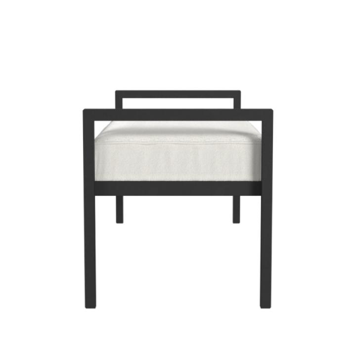 White Boucle Black Metal Bench