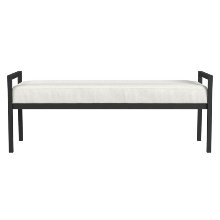 White Boucle Black Metal Bench
