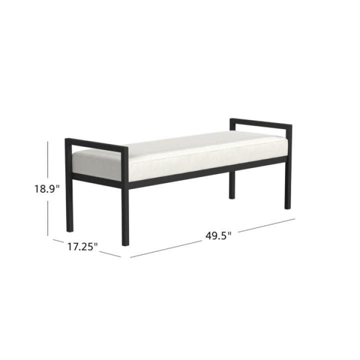 White Boucle Black Metal Bench