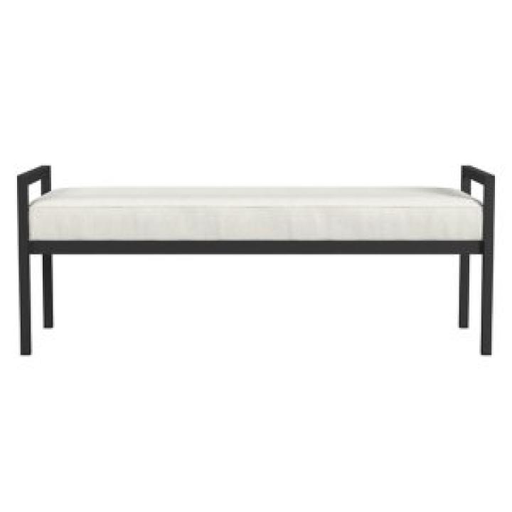 White Boucle Black Metal Bench