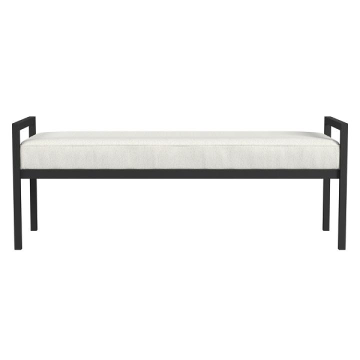 White Boucle Black Metal Bench