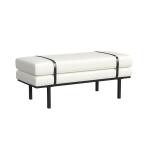 Cream Boucle Black Faux Leather Bench