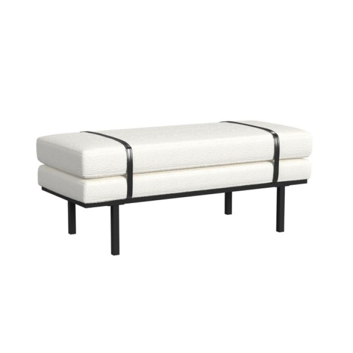 Cream Boucle Black Faux Leather Bench