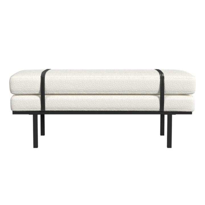 Cream Boucle Black Faux Leather Bench
